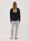 Navy fleece pyjamas with crew neck top and printed trousers_3