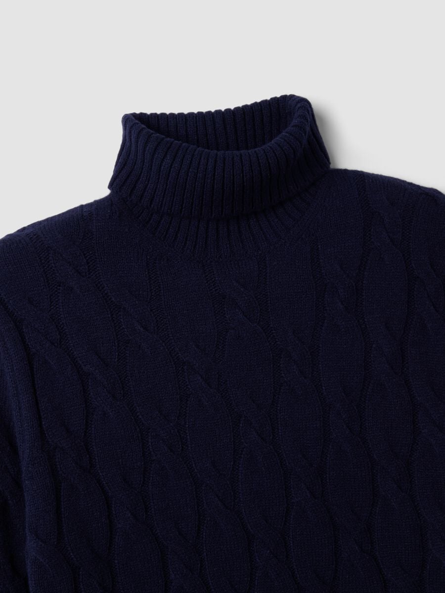 Navy blue cable-knit wool-blend regular-fit roll-neck jumper_5