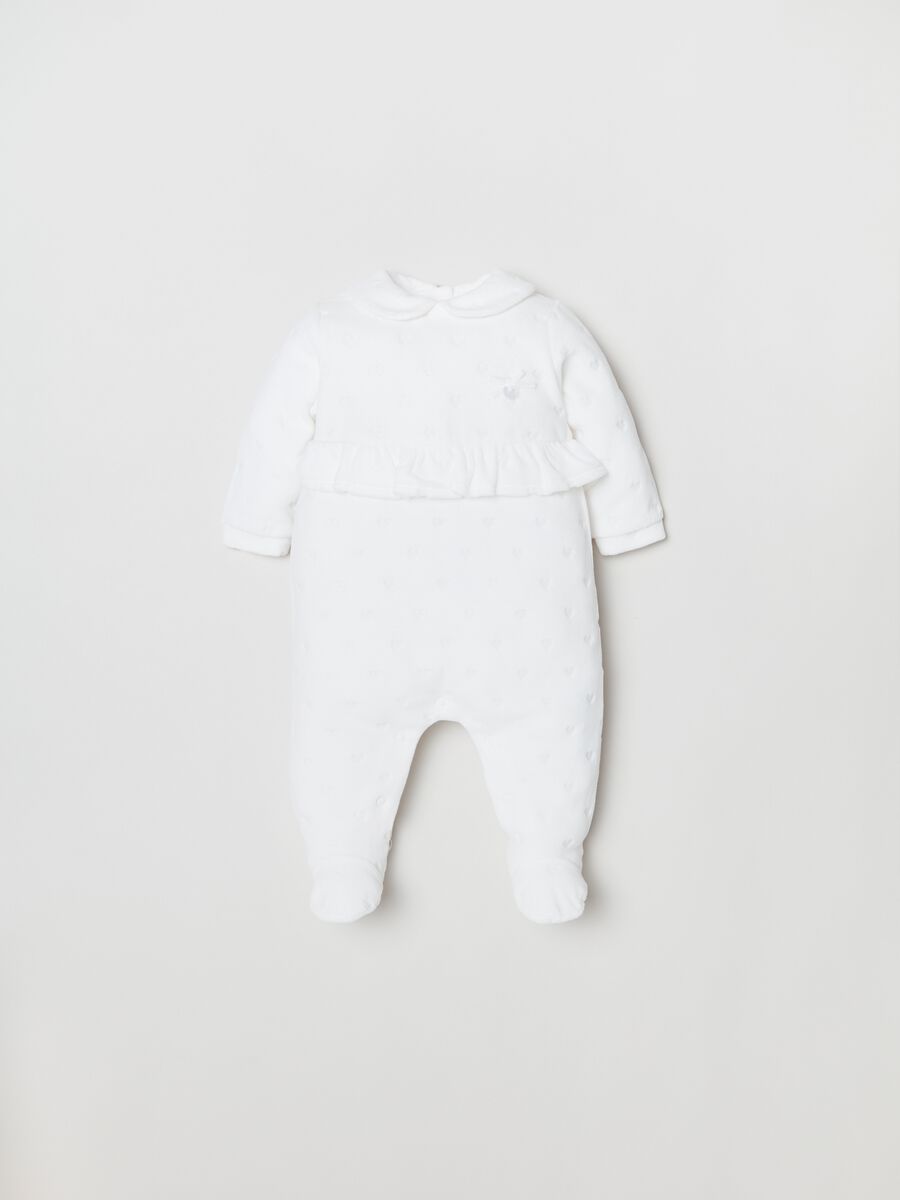 Velour onesie with heart-patterned feet_0