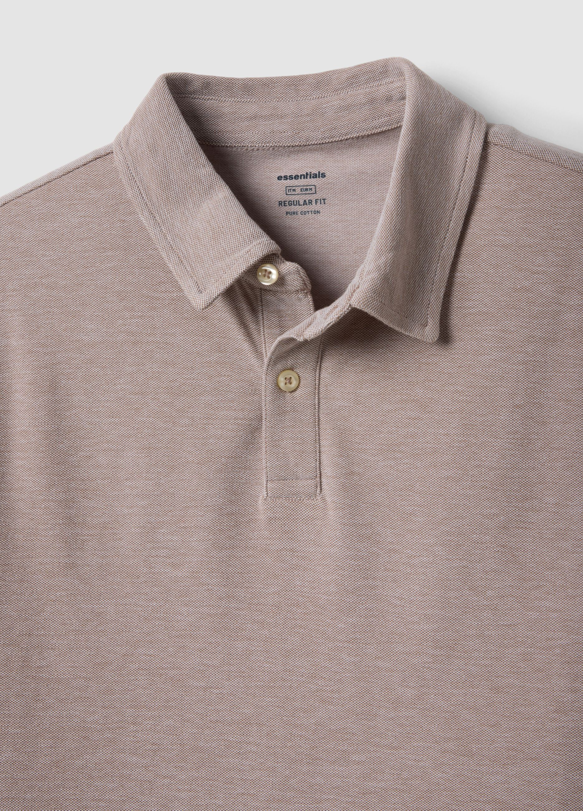 Beige pure cotton short-sleeved polo shirt