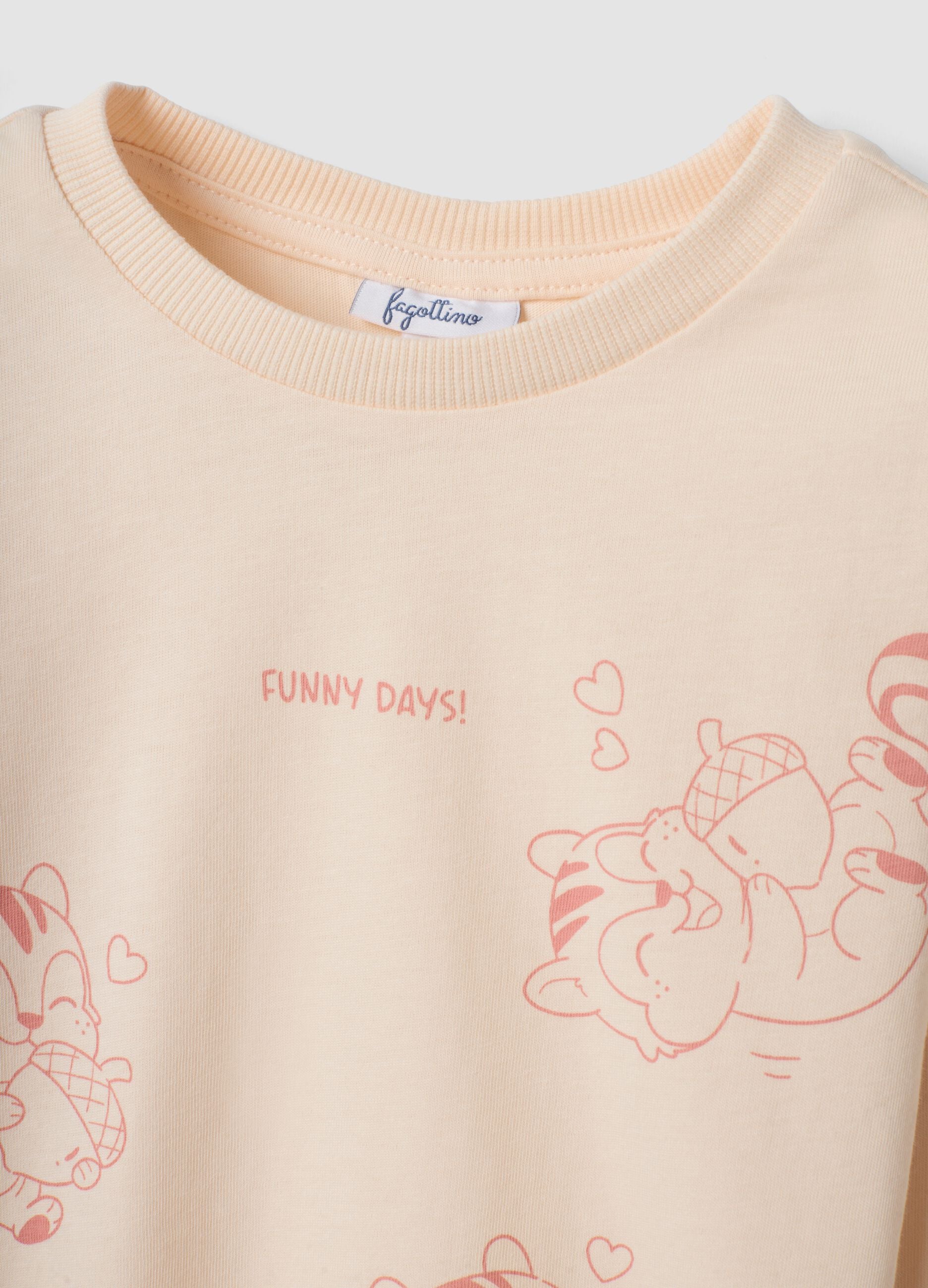 Beige crew-neck T-shirt in pure organic cotton