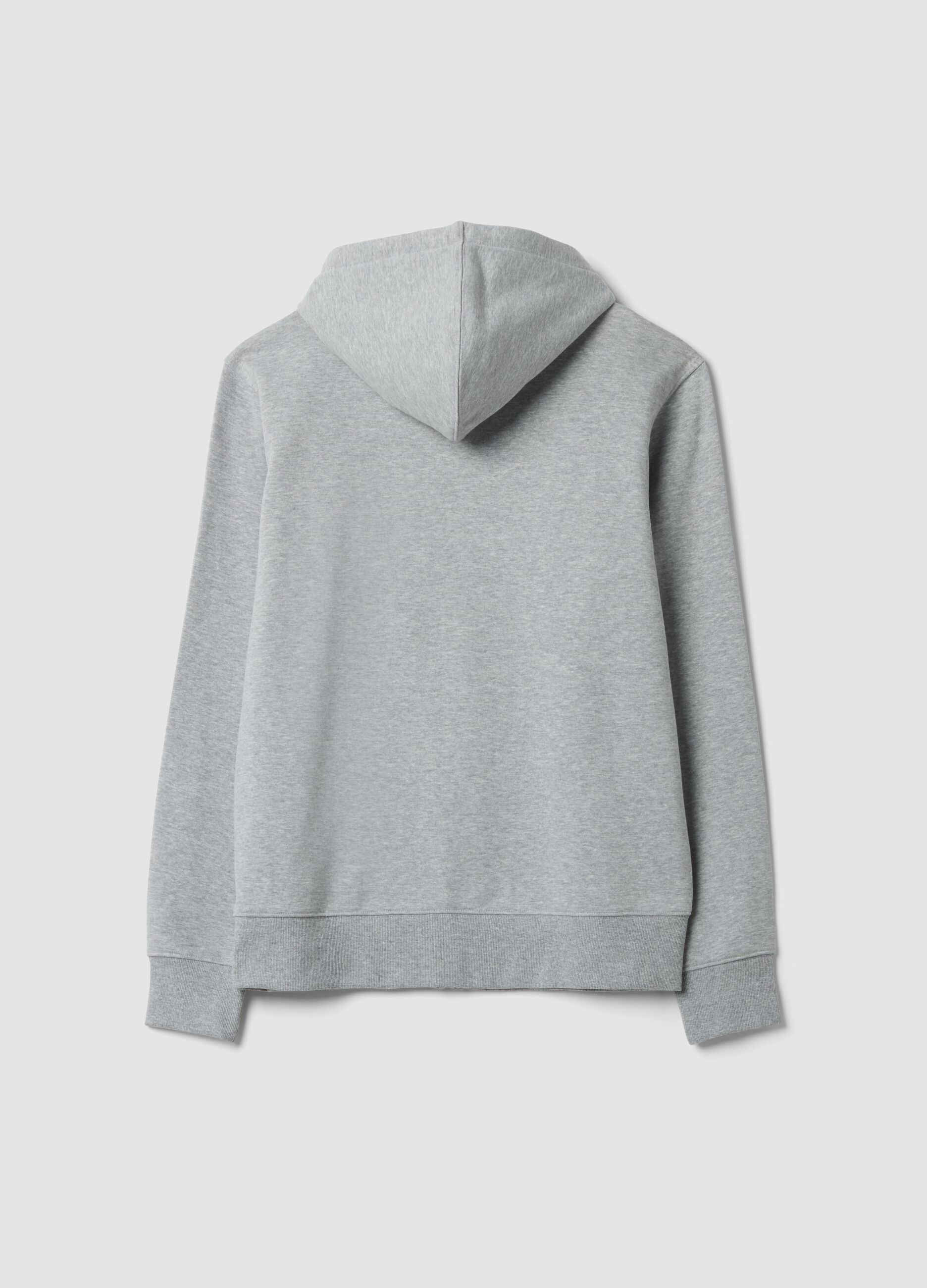 Grey cotton-blend hoodie with crew neck