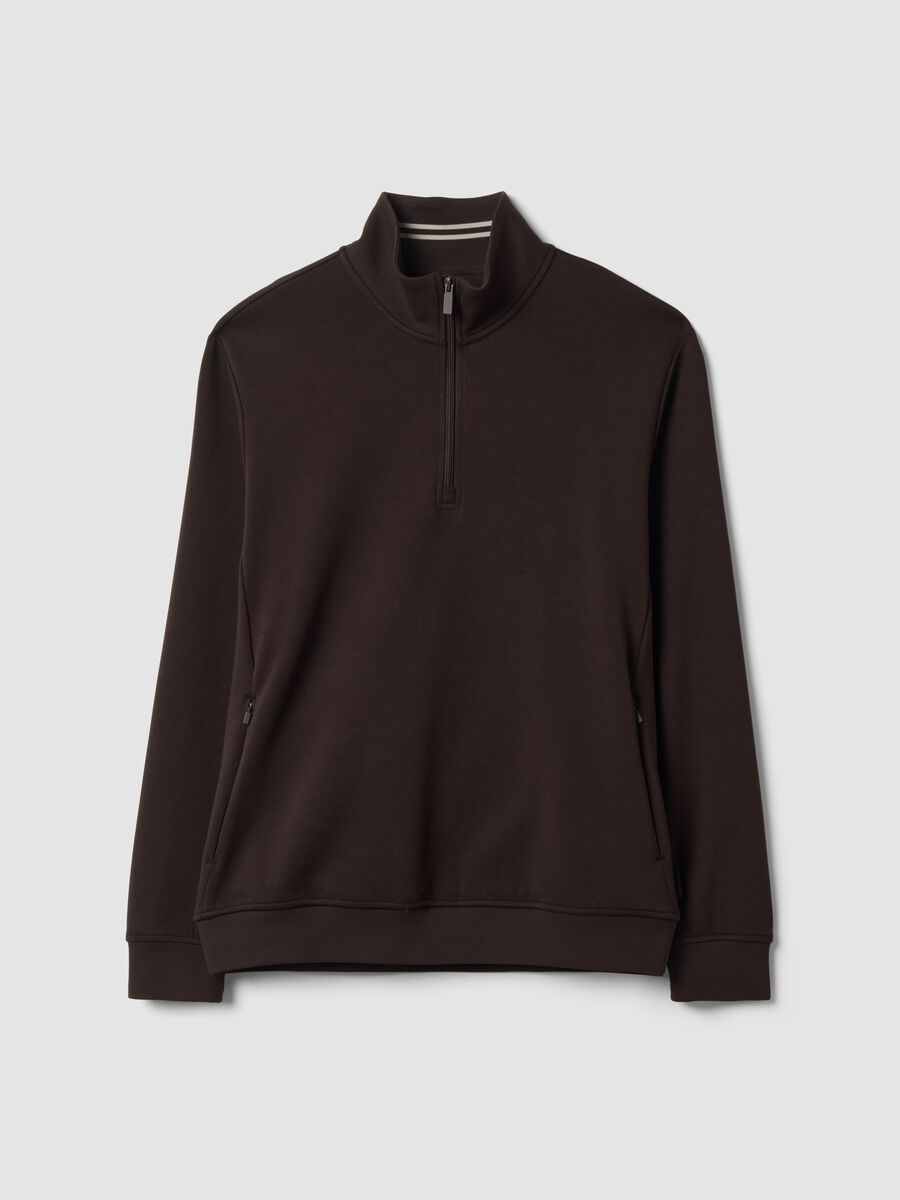 Breathable 2-Way Stretch Cotton Half-Zip in Brown_0