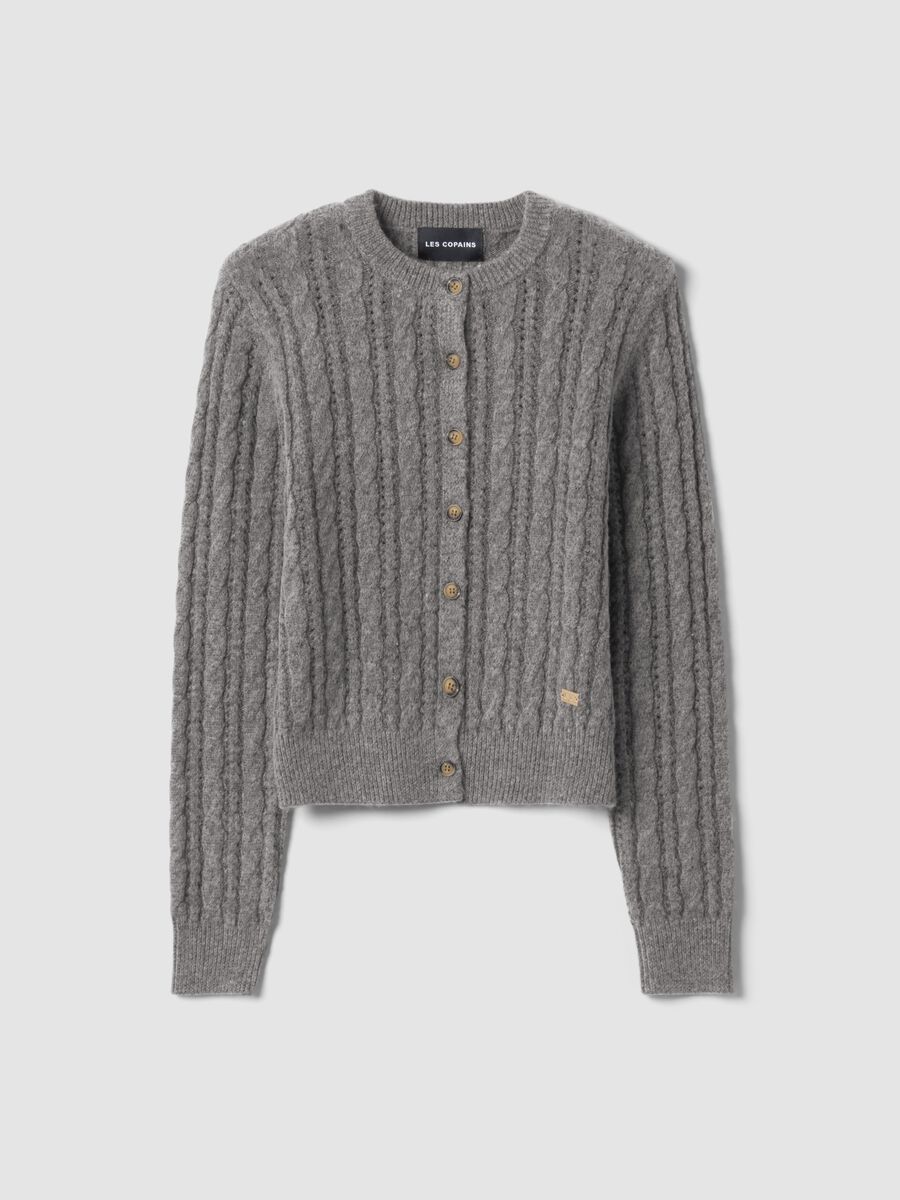Grey cable-knit wool-blend cardigan_0