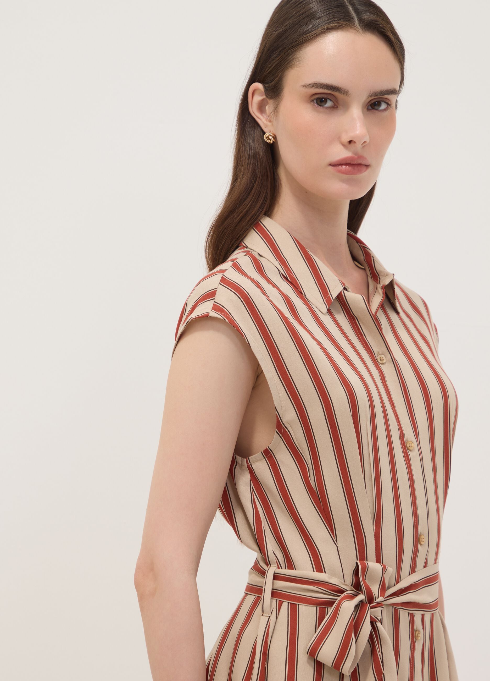 Multicolour pure viscose striped midi dress, regular fit