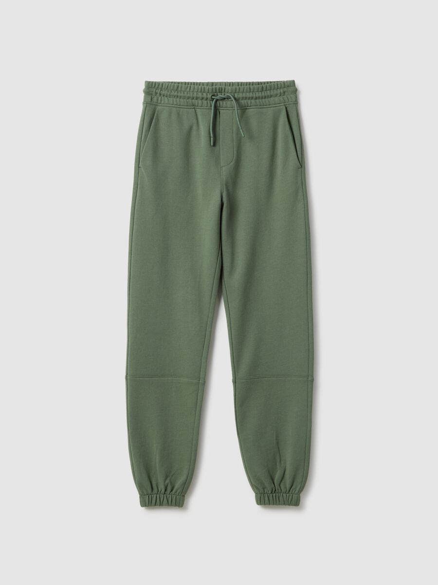 Organic cotton green jogger trousers with regular fit for boys_0