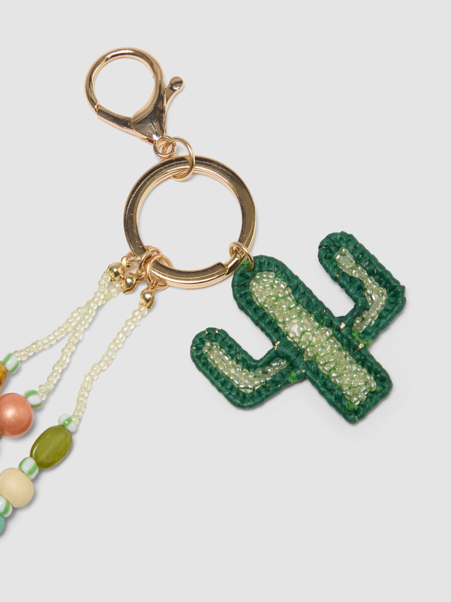 Green cactus and beaded keyring_1