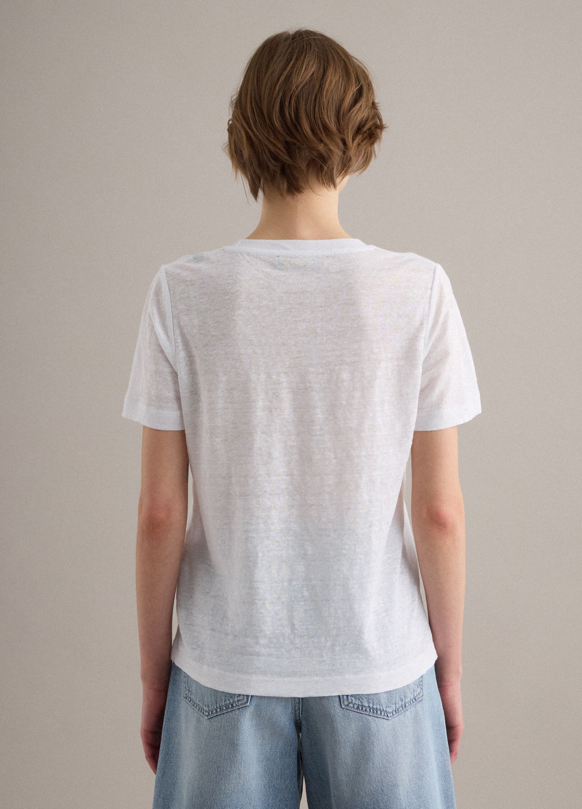 Wei&szlig;es T-Shirt aus reinem Leinen, Regular Fit, kurzarm