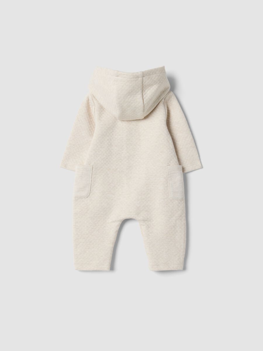 Beige hooded babygrow in organic cotton blend_1