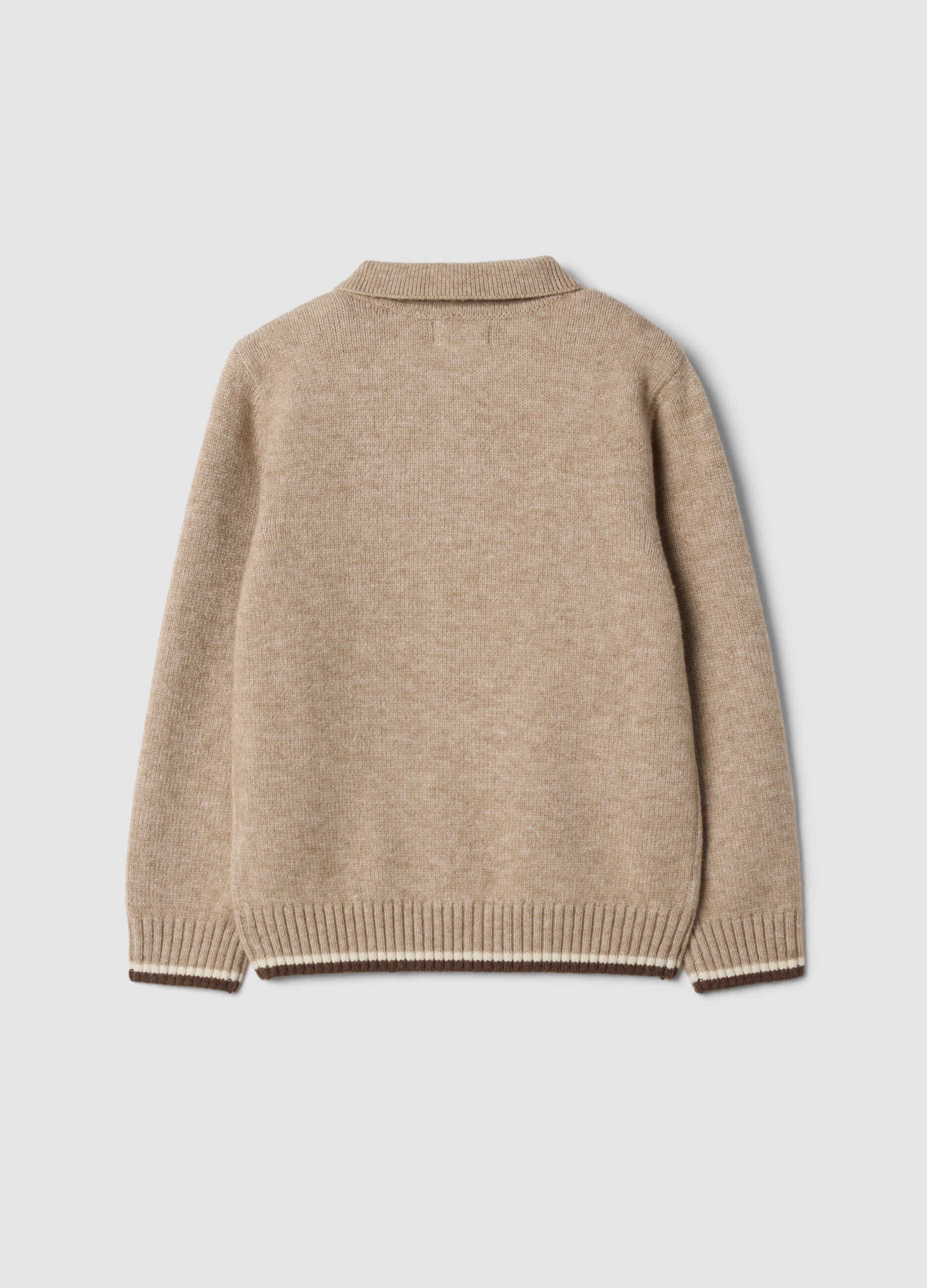 Beiger Regular-Fit-Pullover mit Polokragen und Rippb&uuml;ndchen