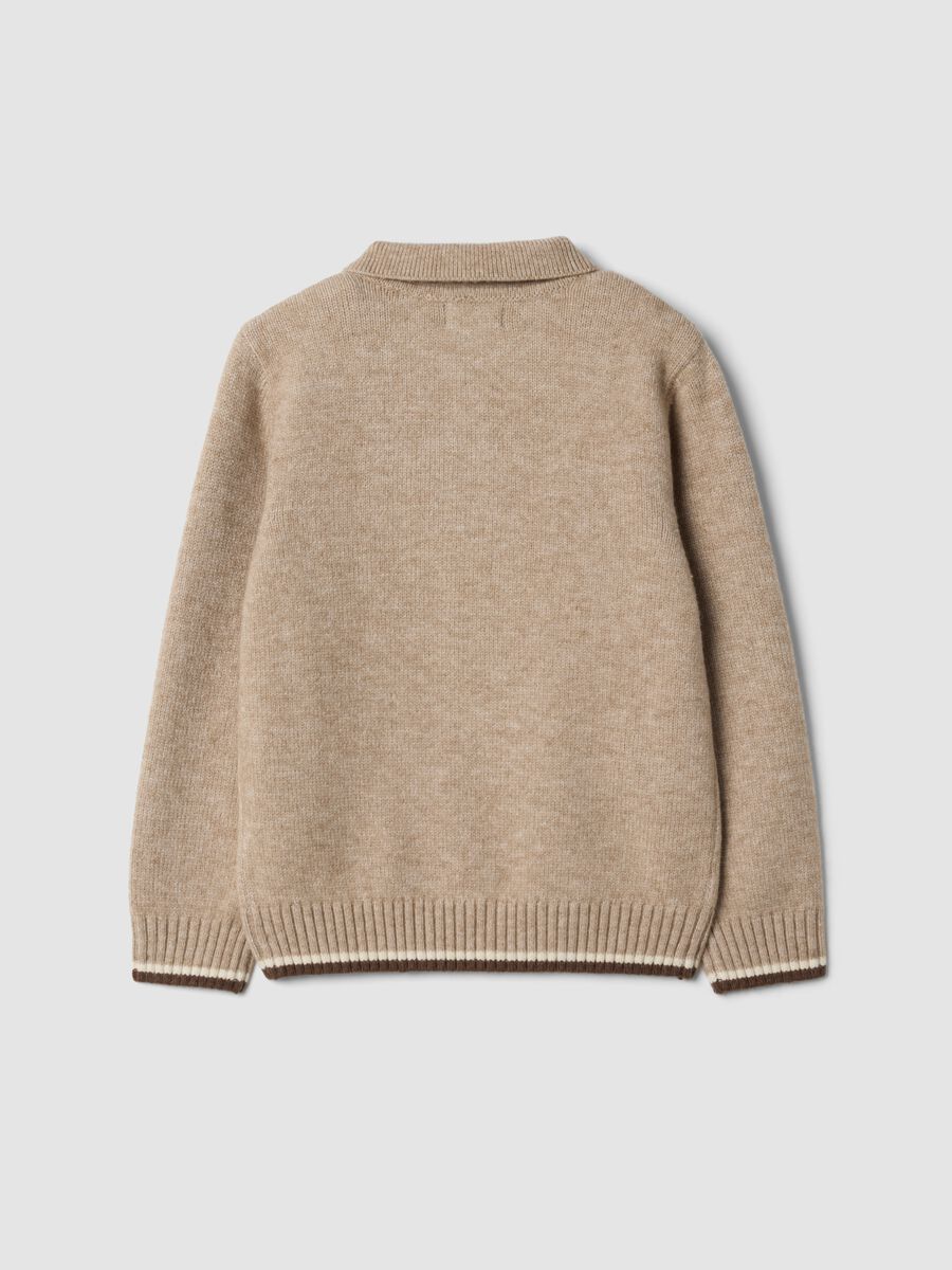 Beige regular-fit polo-collar jumper with ribbed trims_1