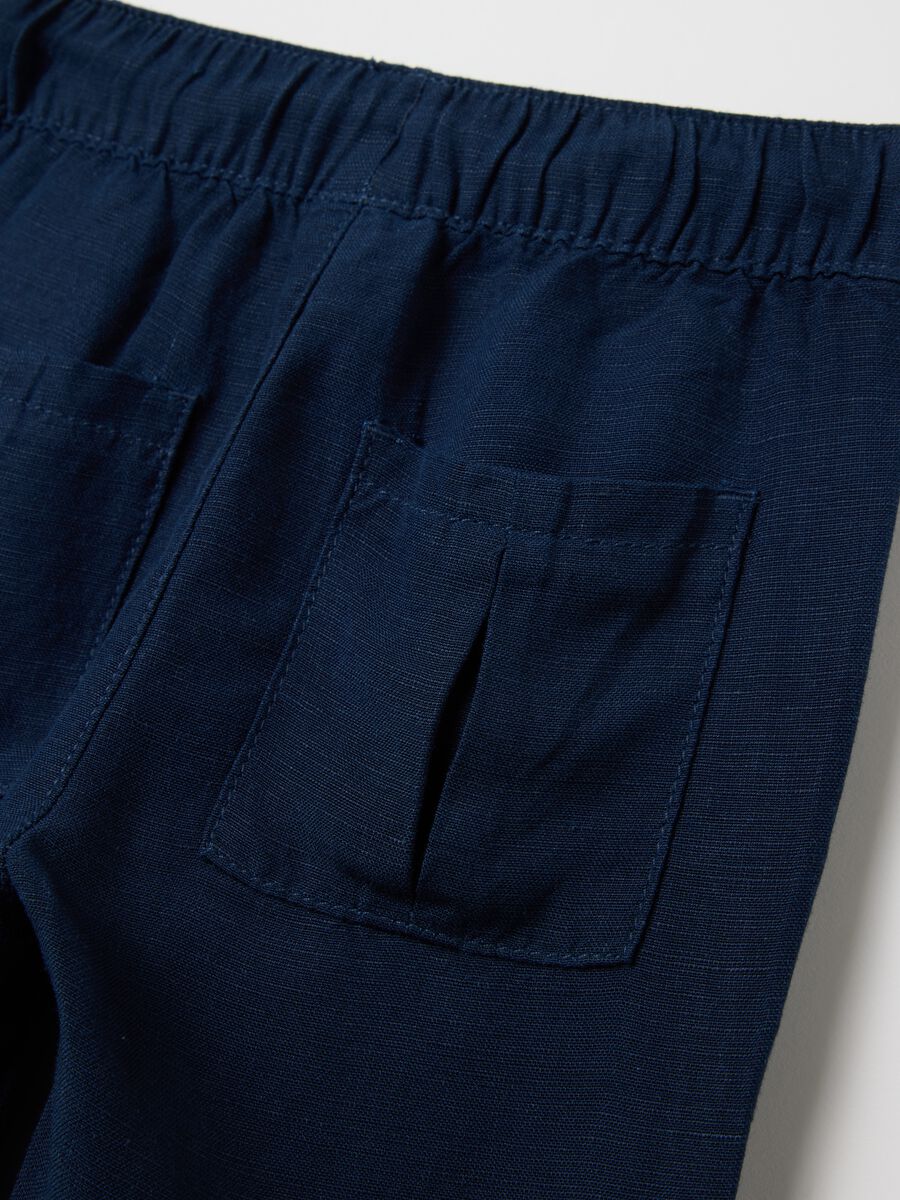 Blue trousers in linen and viscose with drawstring_3
