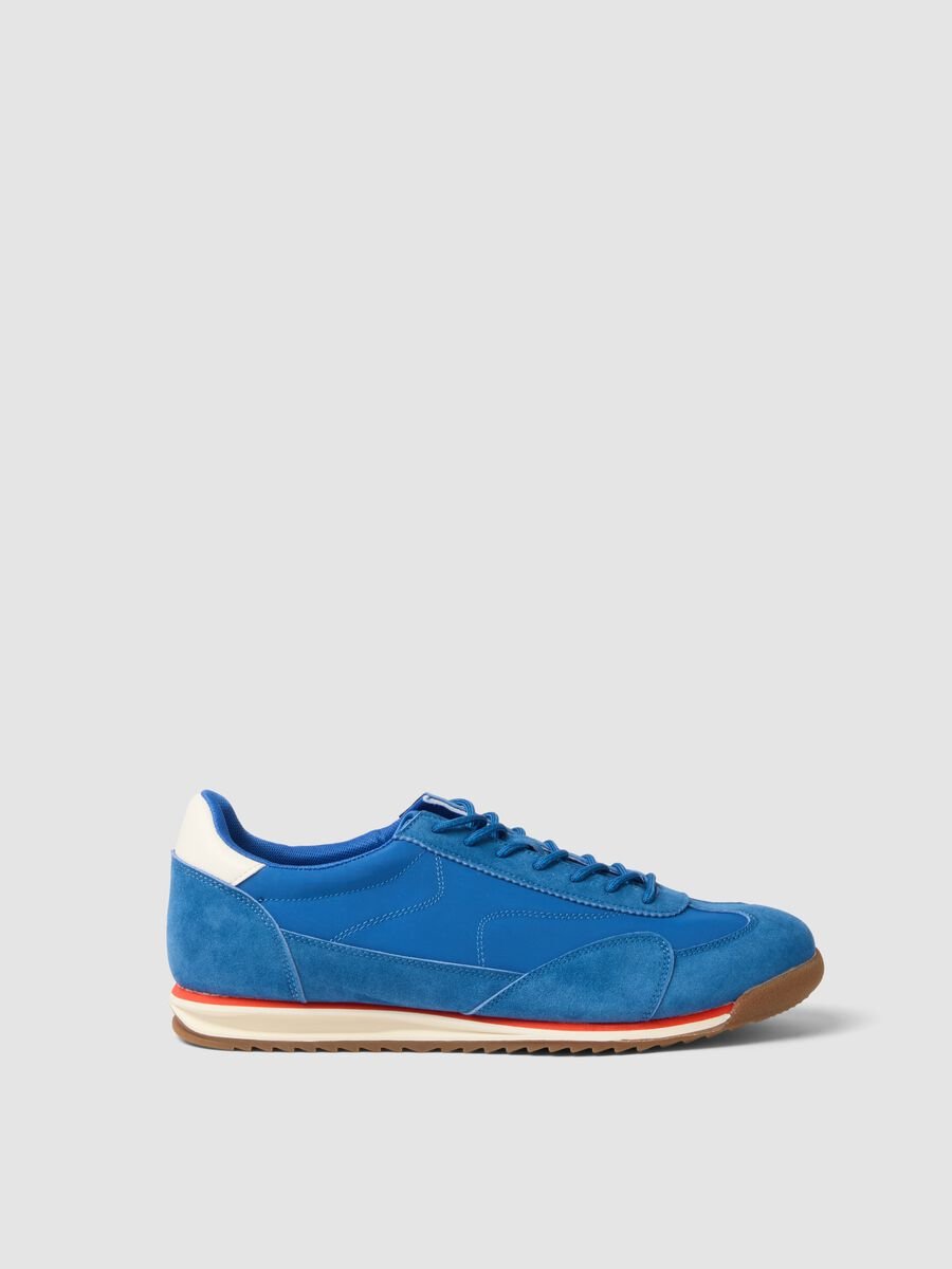 Blue genuine leather sneakers with lightweight sole_0