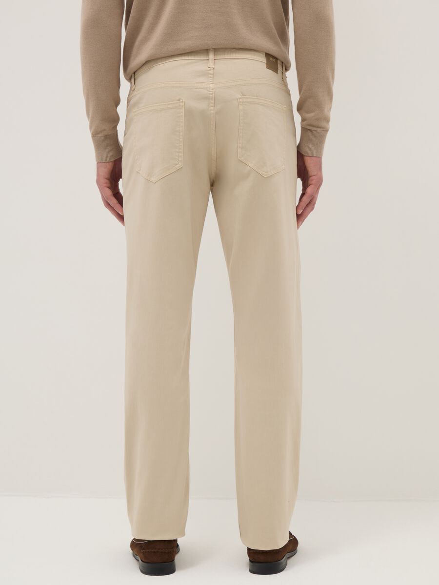 Beige stretch cotton trousers regular fit_2