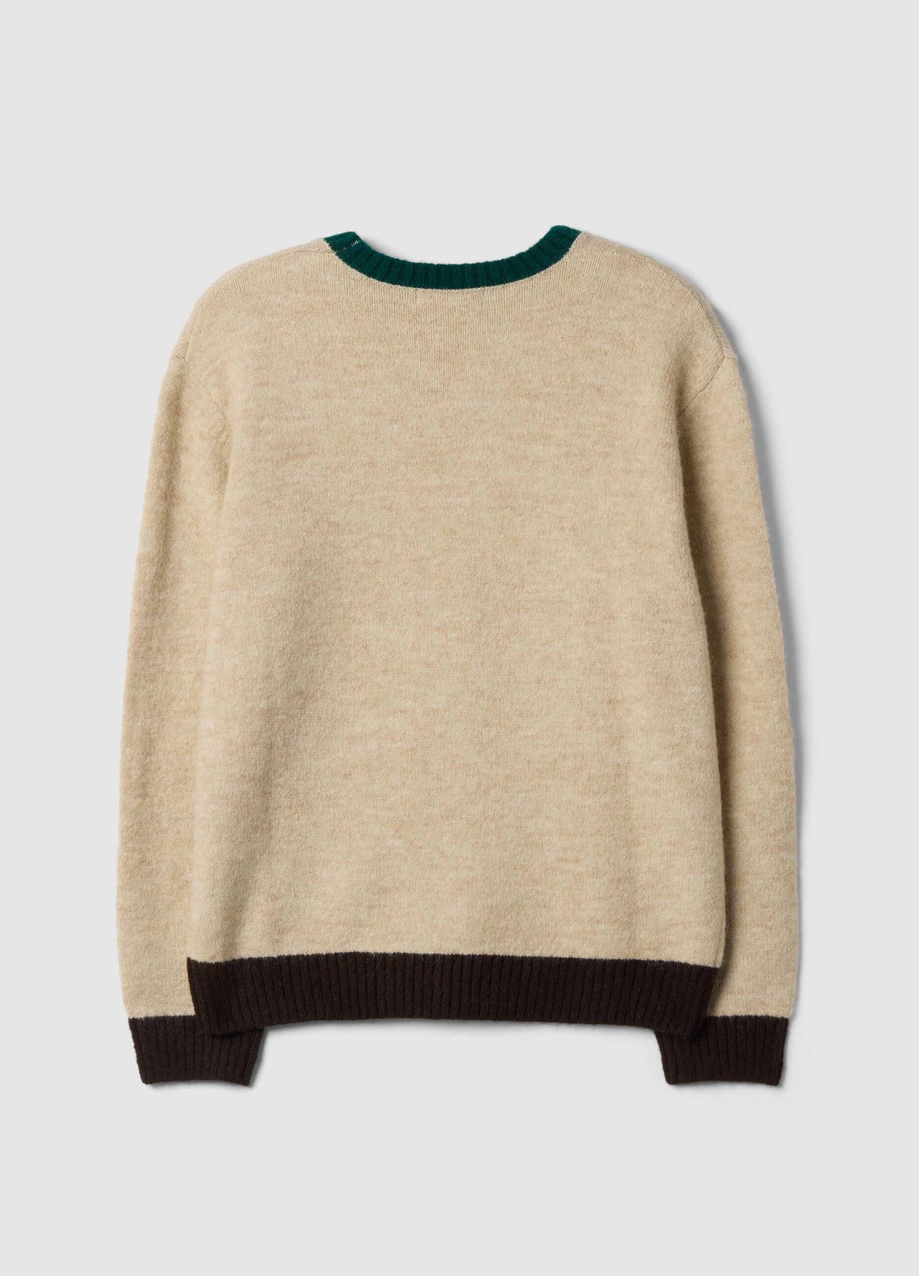 Beige crew-neck jumper in stretch wool and alpaca, regular fit