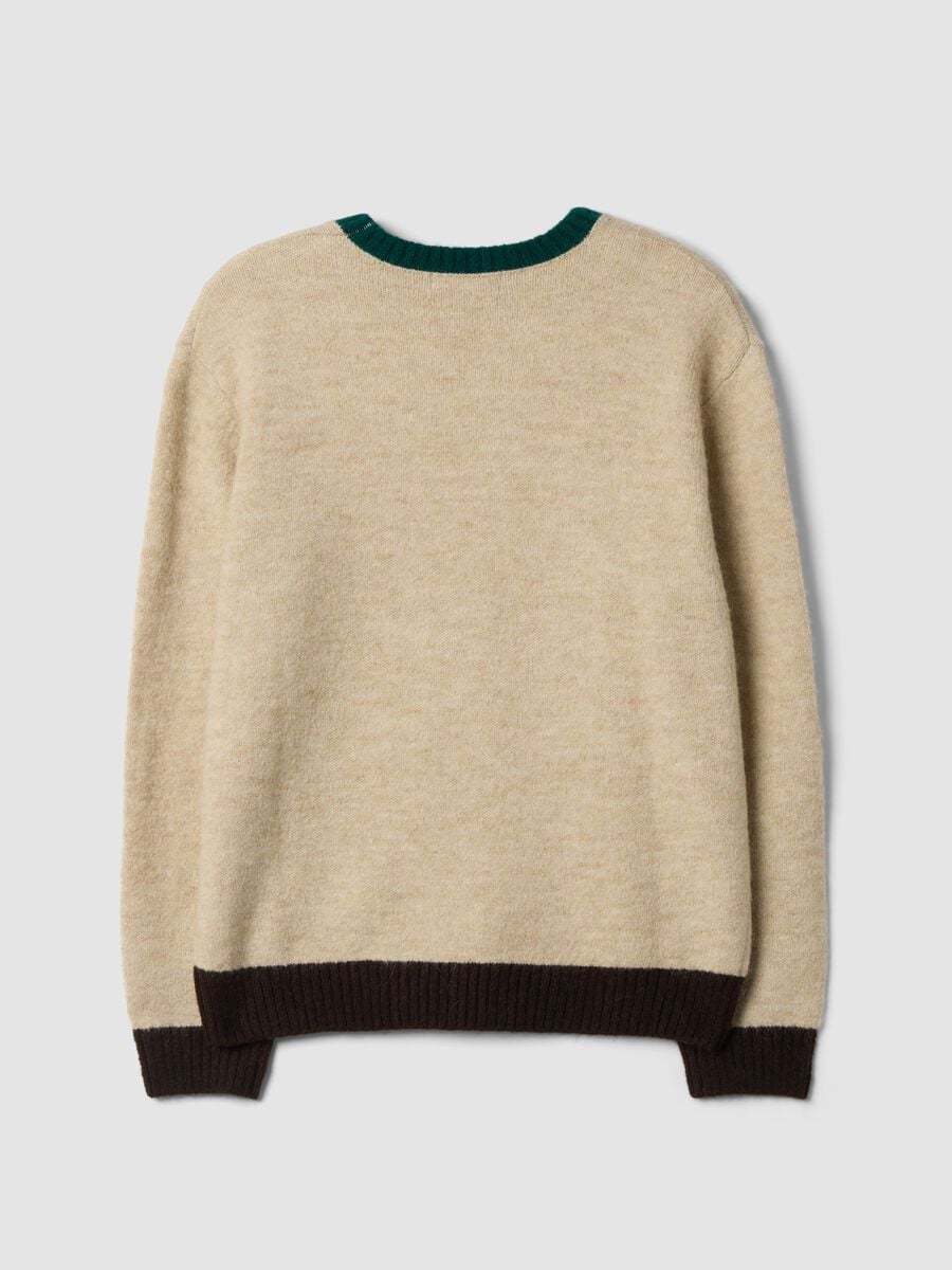 Beige crew-neck jumper in stretch wool and alpaca, regular fit_2