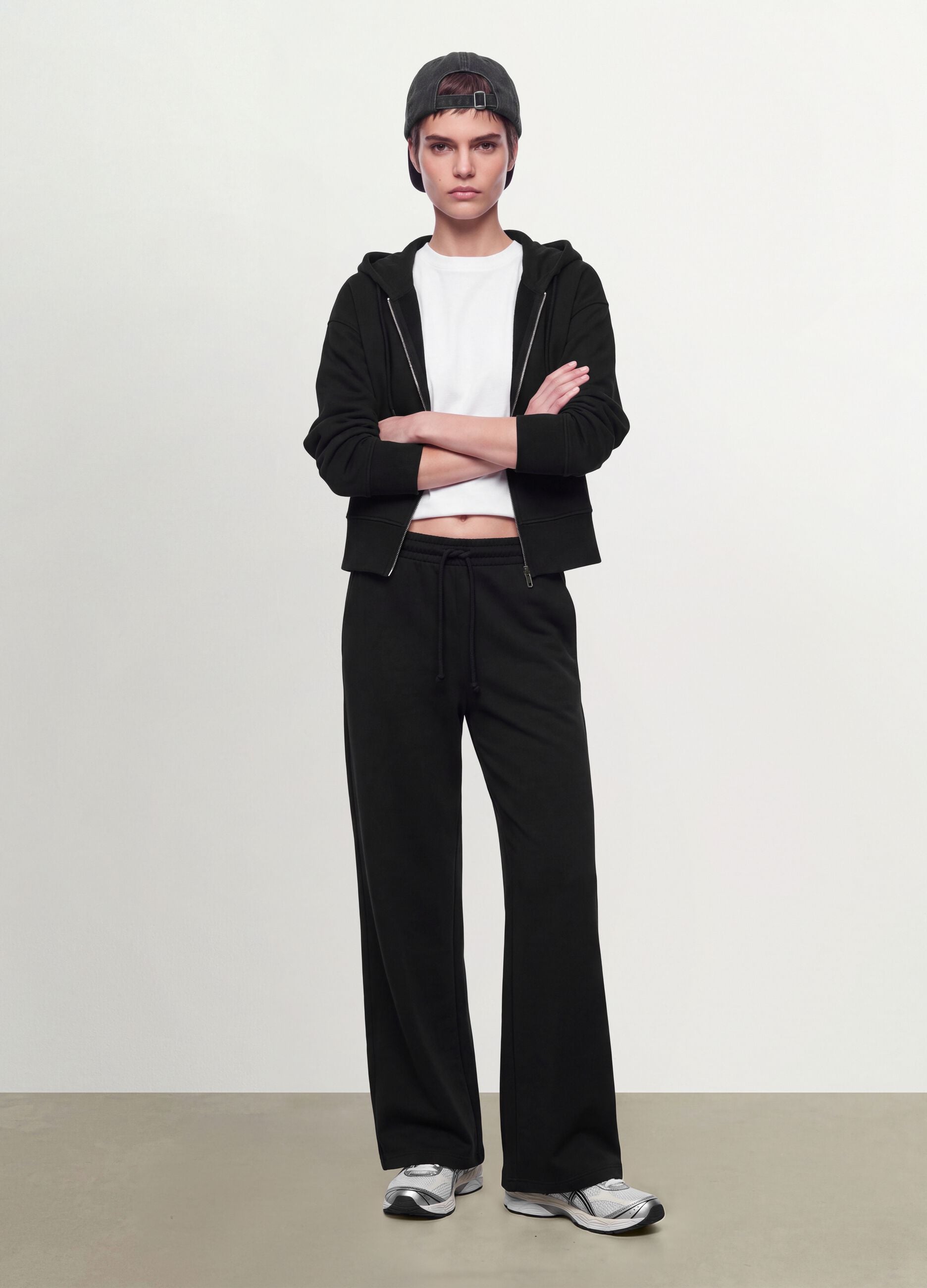 Black baggy-fit pure cotton jogger trousers
