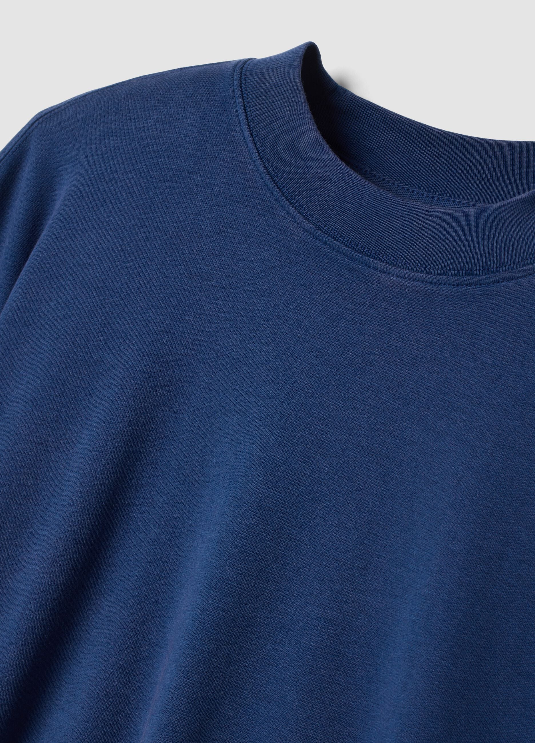 T-shirt blu girocollo in puro cotone boxy fit