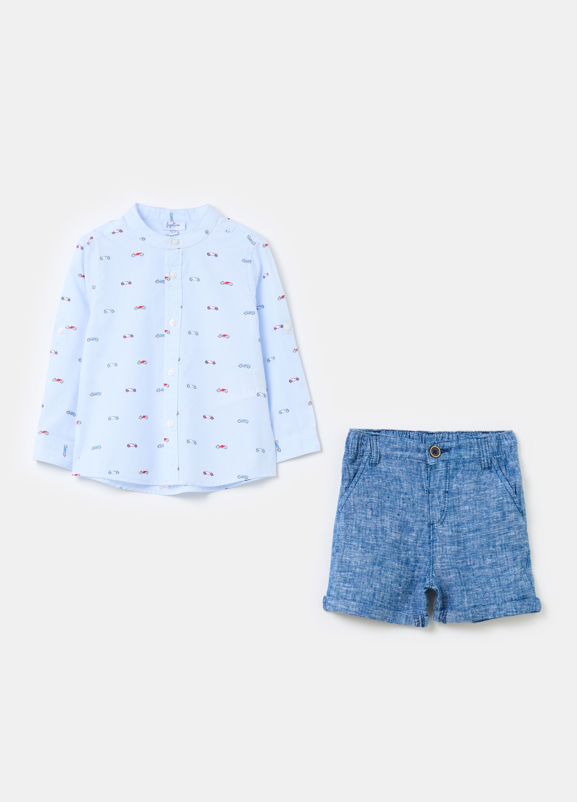 Shirt and Bermuda shorts set with cars print