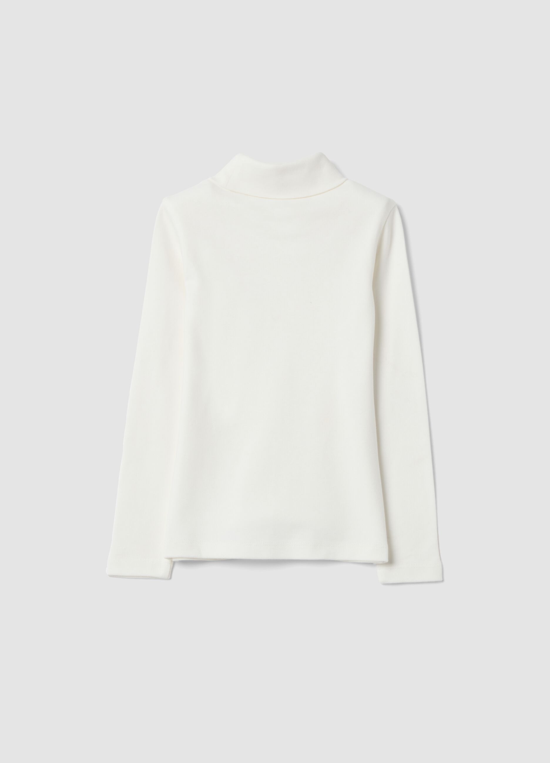T-shirt branca de gola alta em algod&atilde;o puro, corte regular