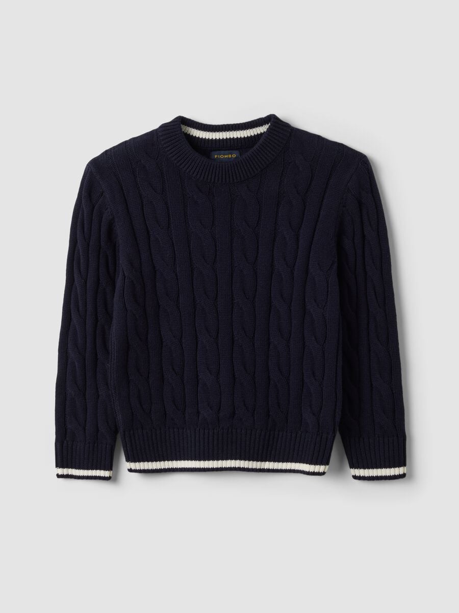 Maglia blu in puro cotone a trecce over fit per bambino_0
