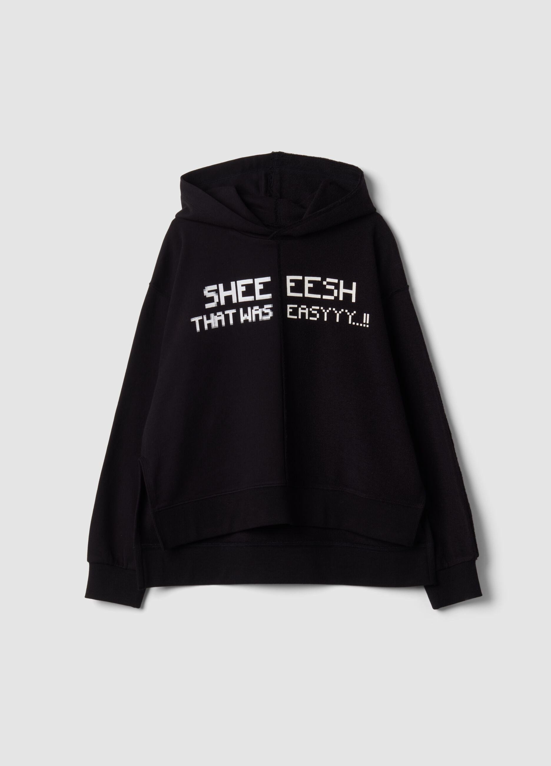 Felpa nera in puro cotone con cappuccio relaxed fit con scritte