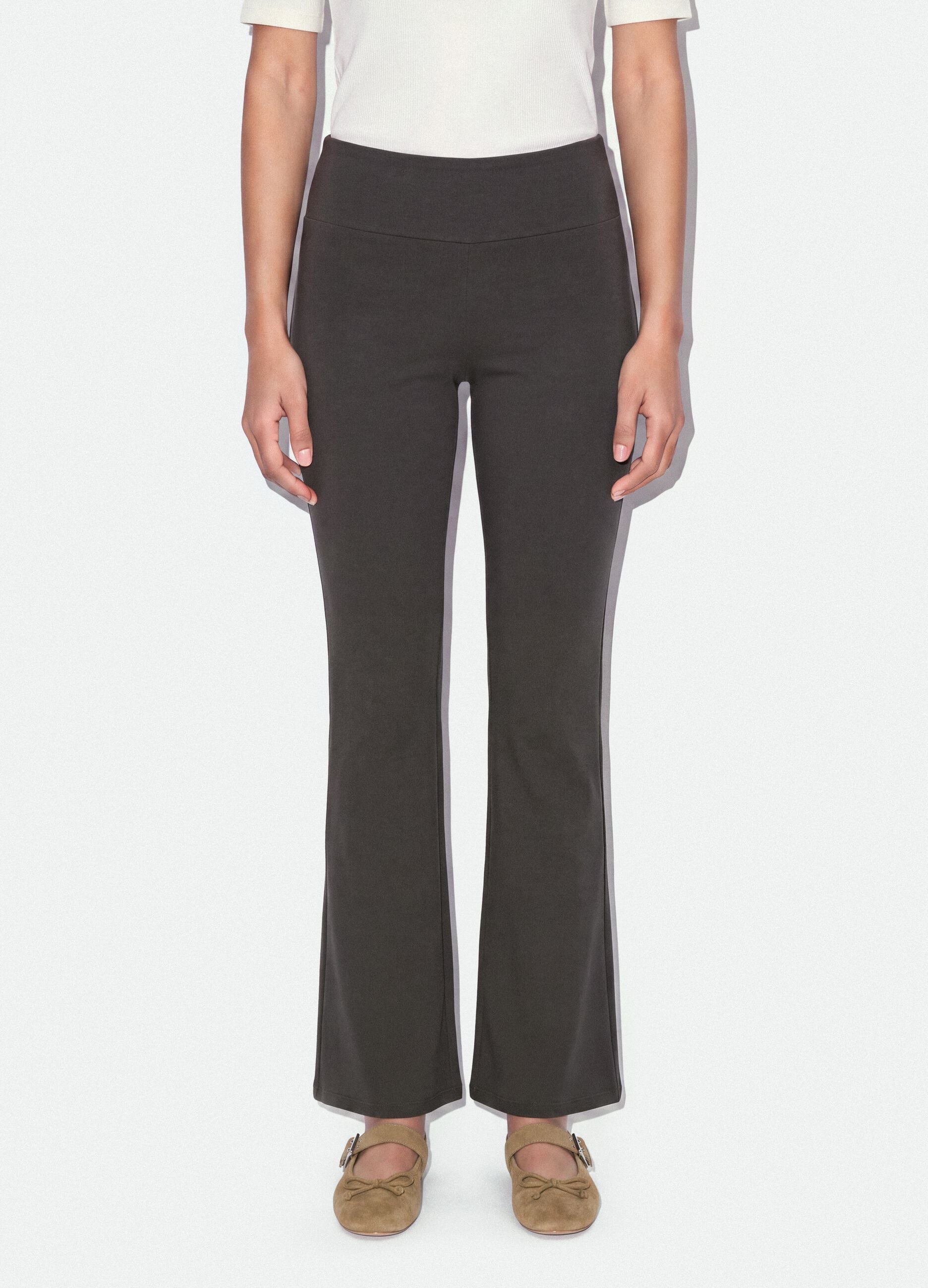 Grey flare trousers in stretch cotton