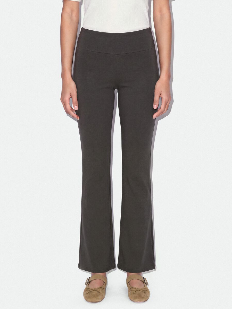 Grey flare trousers in stretch cotton_1