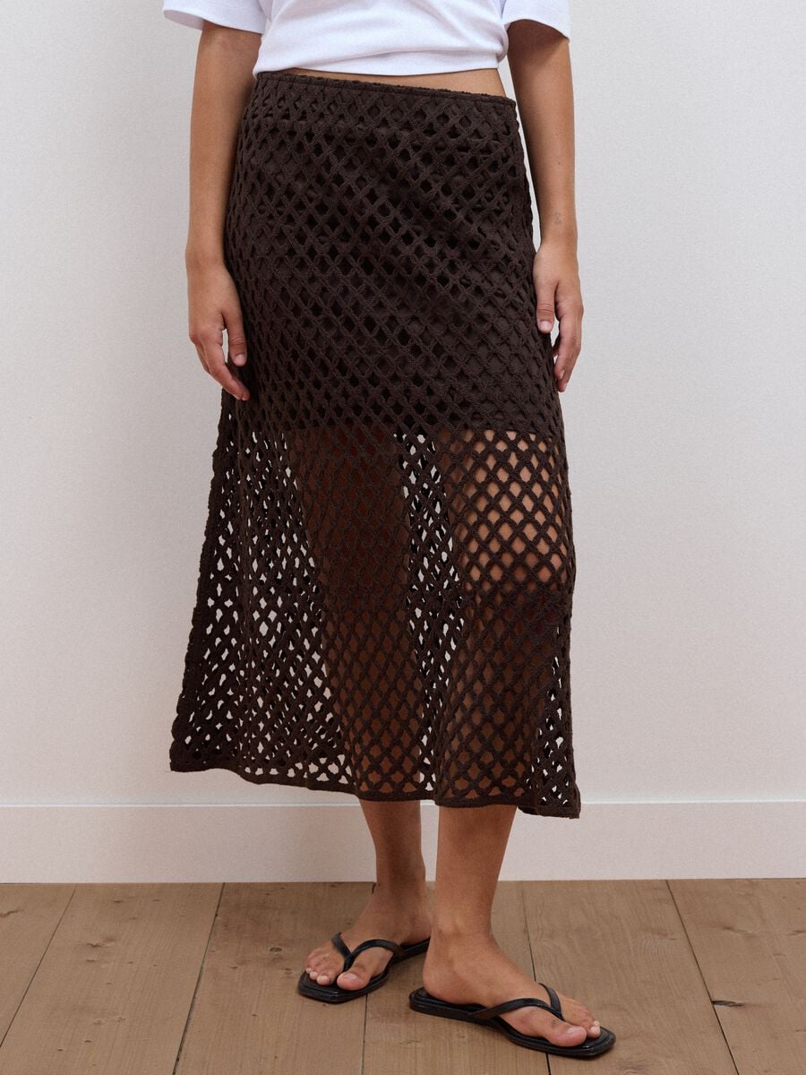 Brown cotton-blend crochet skirt_1