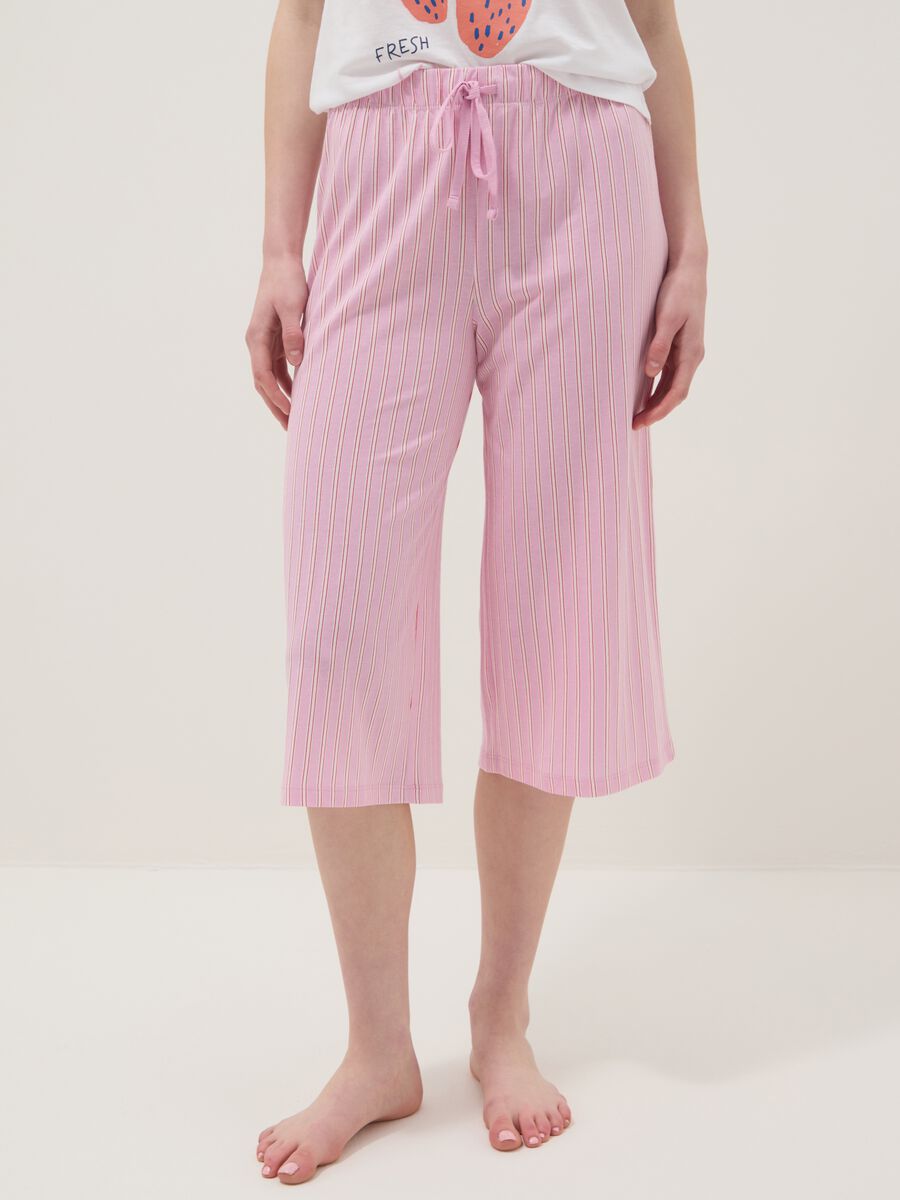 Pink striped pure cotton pyjama shorts - regular fit_1