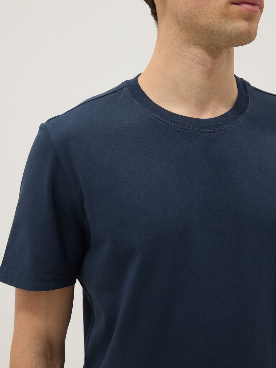 Blue regular fit crew-neck pure cotton T-shirt_3