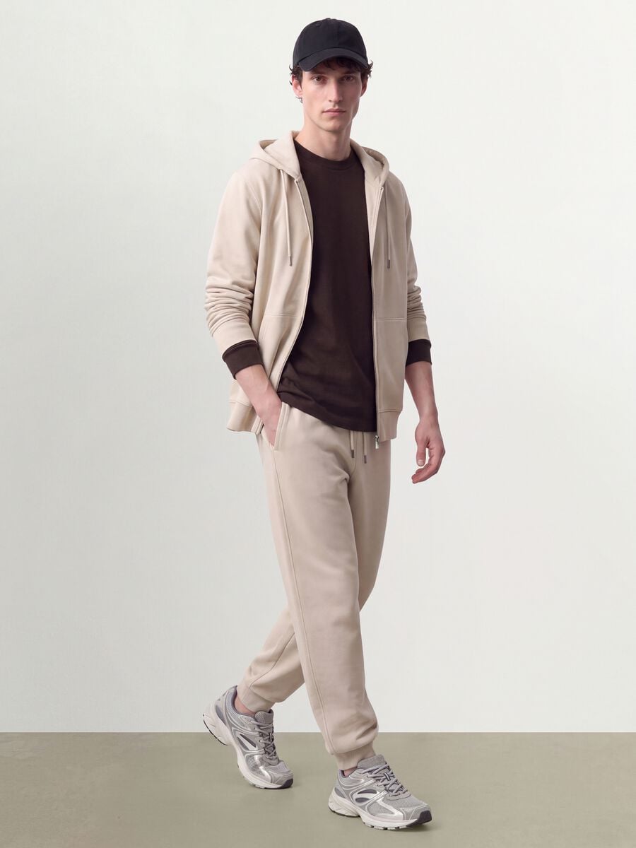 Beige full-zip cotton-blend hoodie, regular fit_1