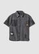 Grey pure cotton short-sleeve shirt with patch details for boys_0