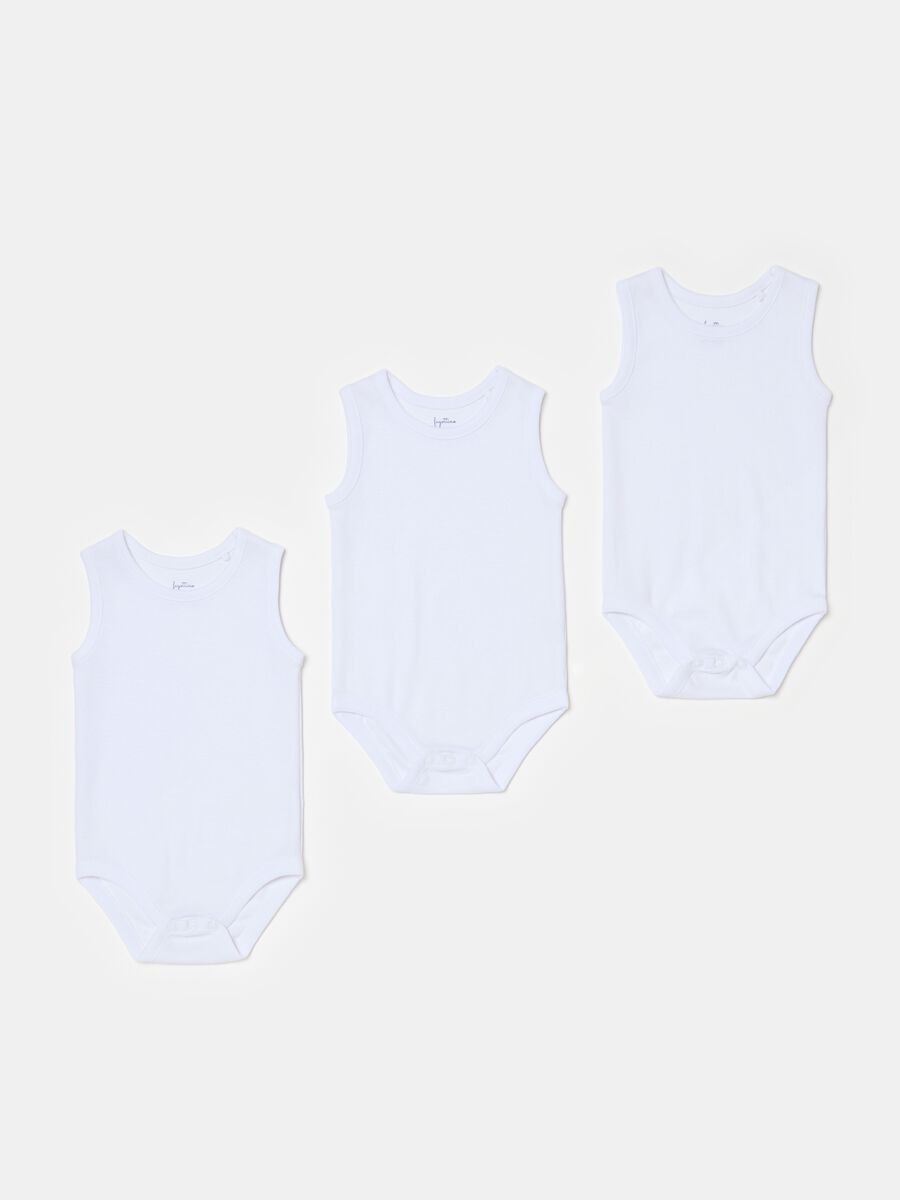 Three-pack sleeveless bodysuits in cotton_0