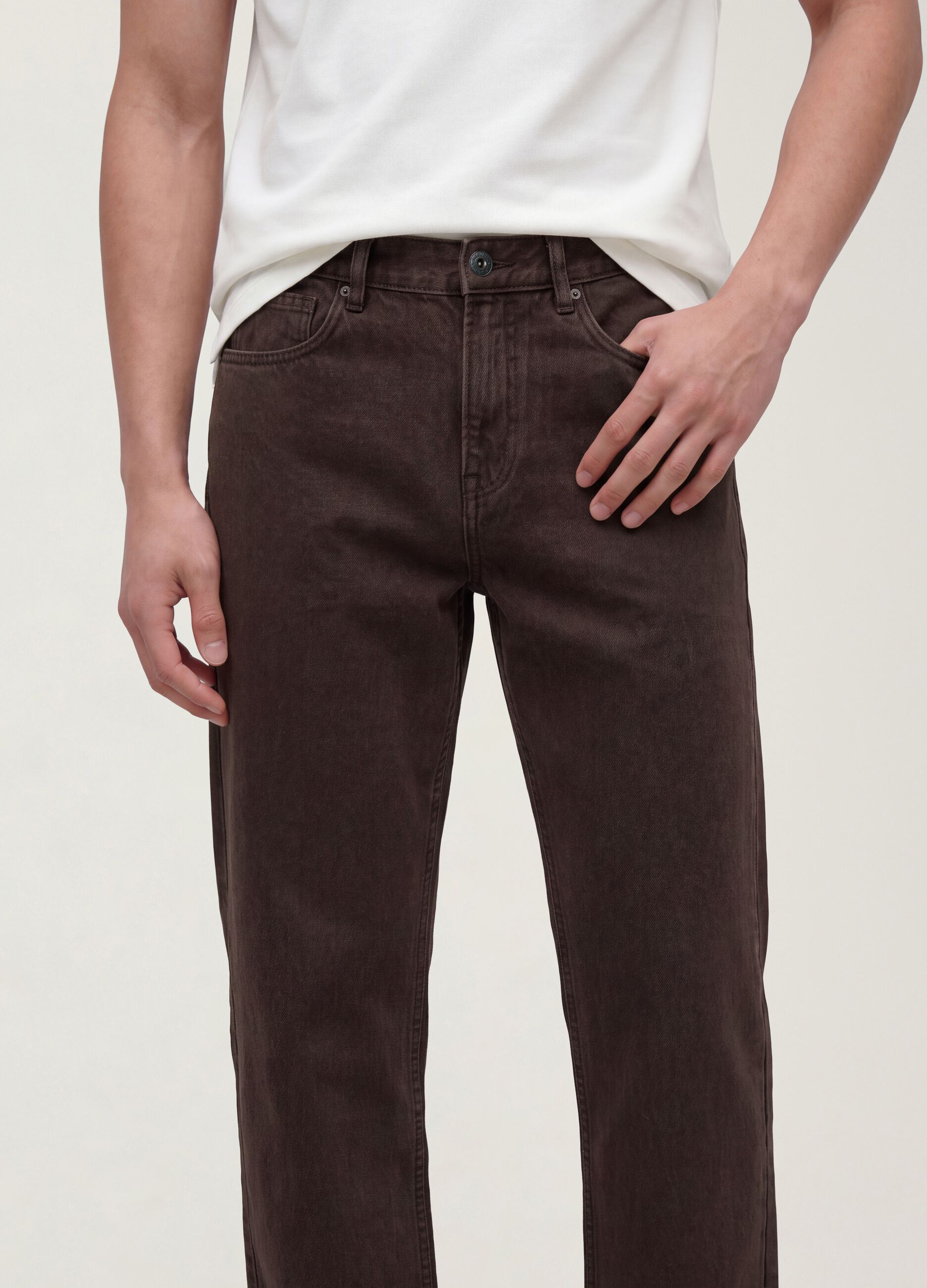 Brown pure cotton straight-fit jeans