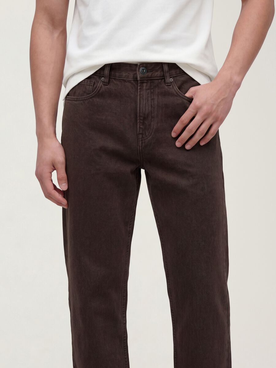 Brown straight-fit 100% cotton jeans_1