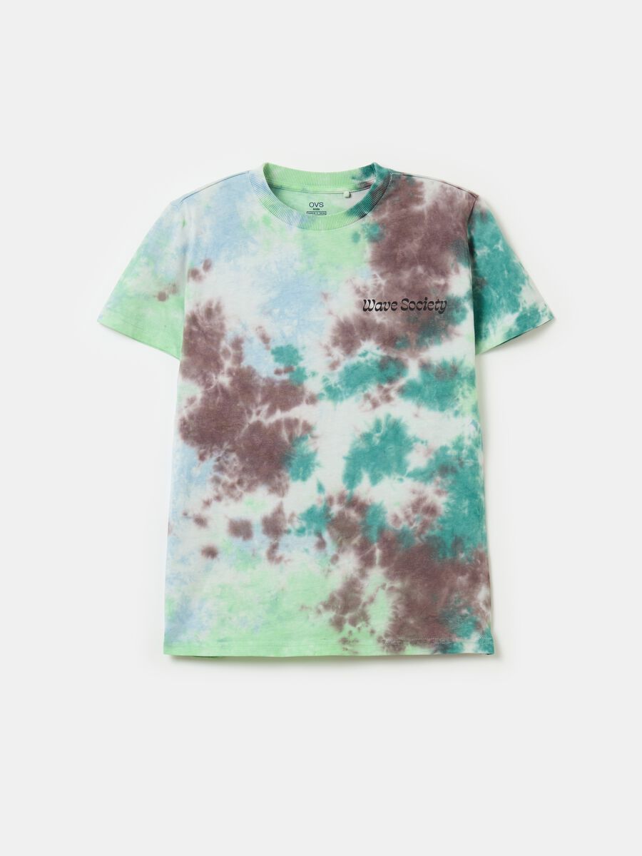 Tie-dye cotton T-shirt with print_1