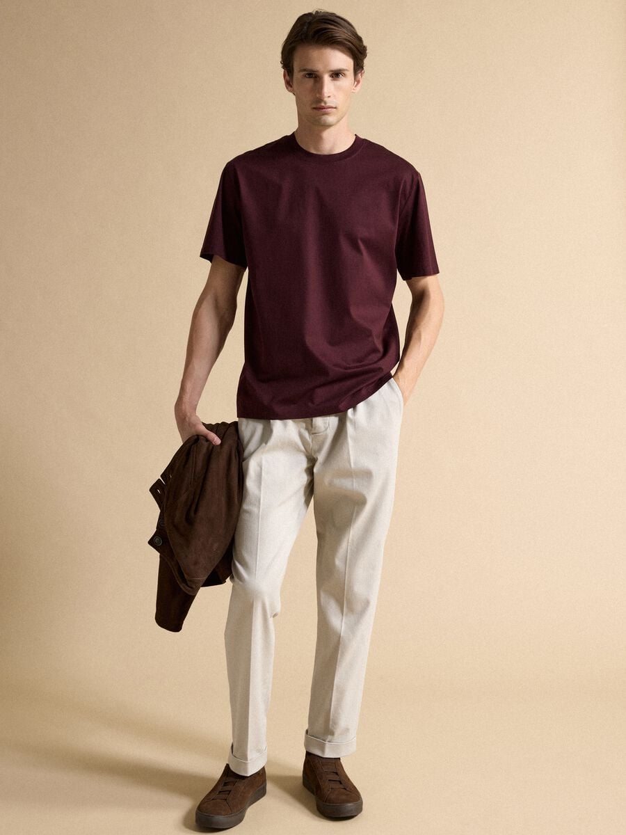 Red pure cotton jersey T-shirt with crew neck and relaxed fit_1