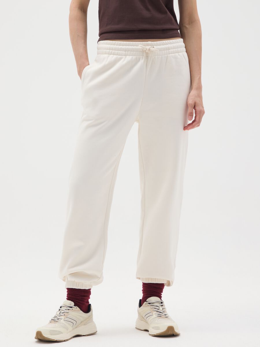 White cotton blend trousers with regular fit_1