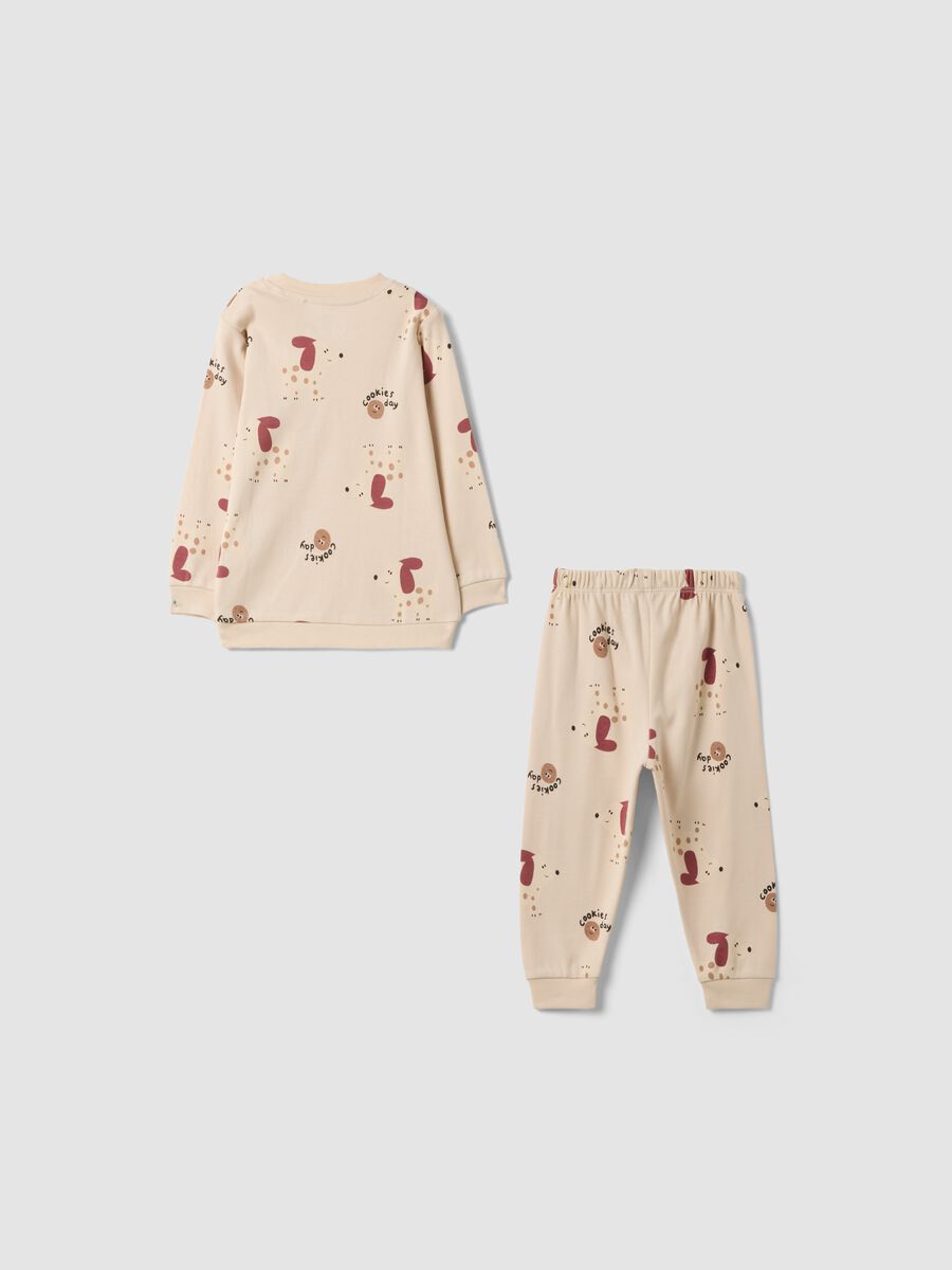 Beige pure organic cotton crew-neck printed baby pyjamas_1