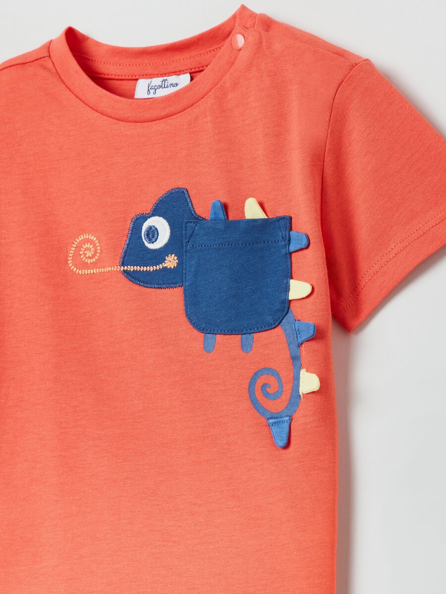 Cotton T-shirt with embroidered chameleon_2
