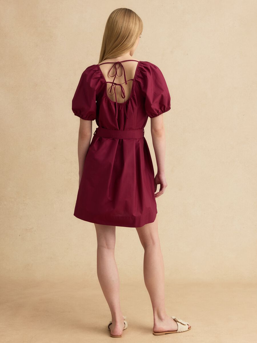 Red pure cotton midi dress with belt_2