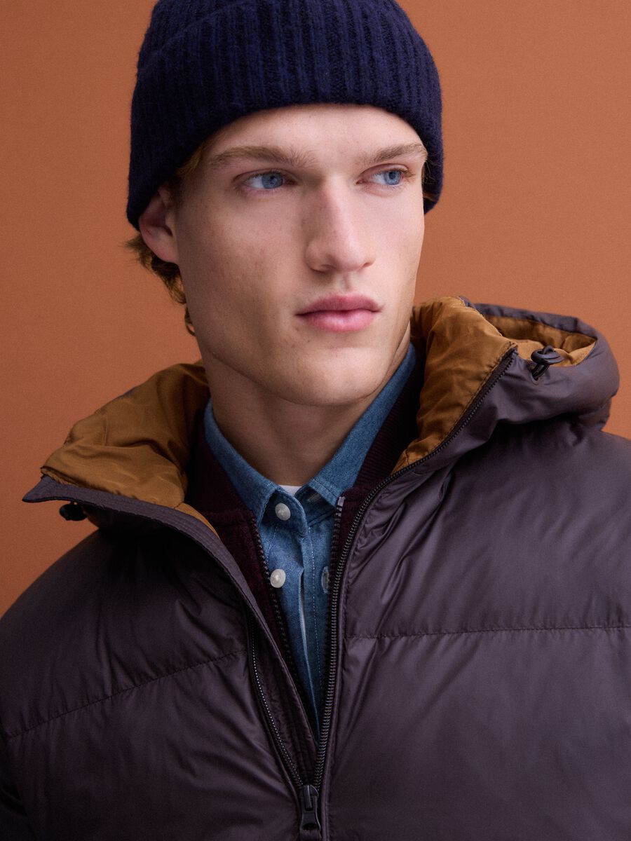 Brown padded puffer jacket with hood and zip, regular fit_2