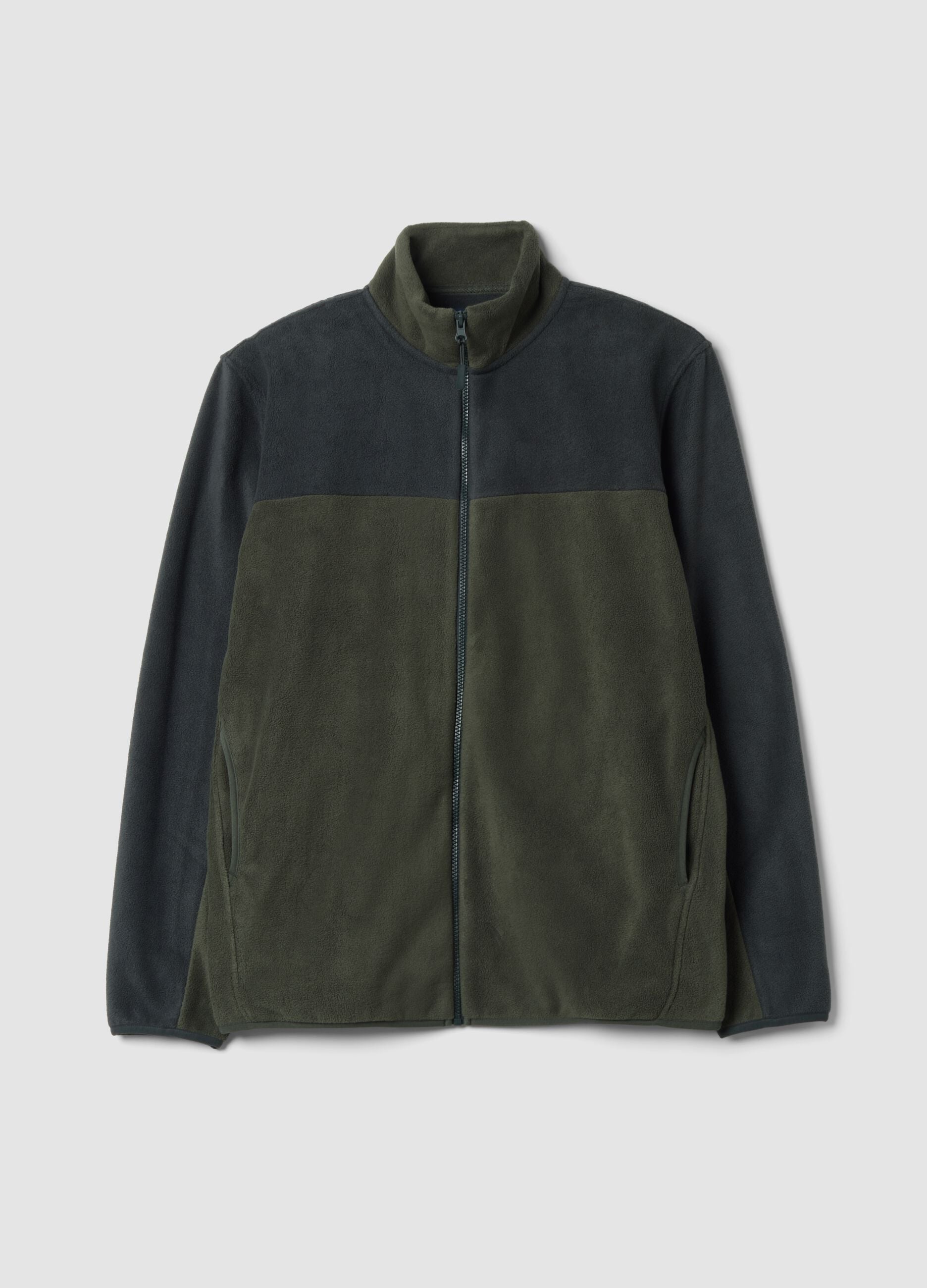 Green fleece zip-neck sweatshirt, regular fit
