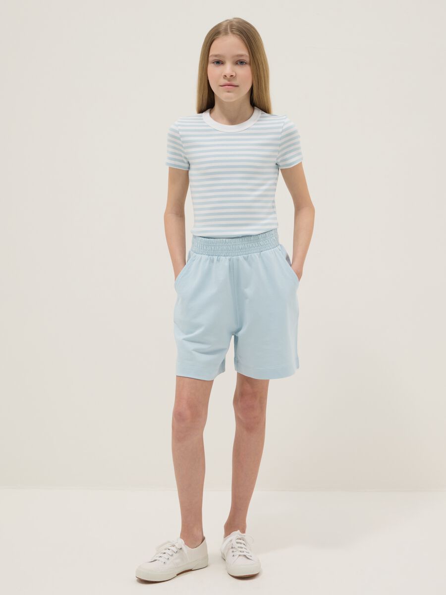 Girls' blue pure cotton oversized fit shorts_0