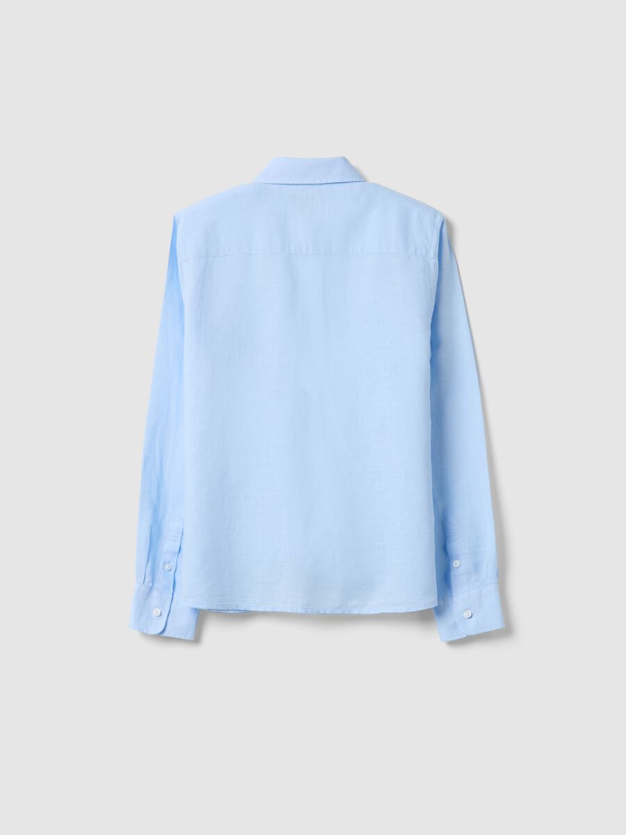 Camicia in misto lino e cotone azzurra da ragazzo regular fit_1