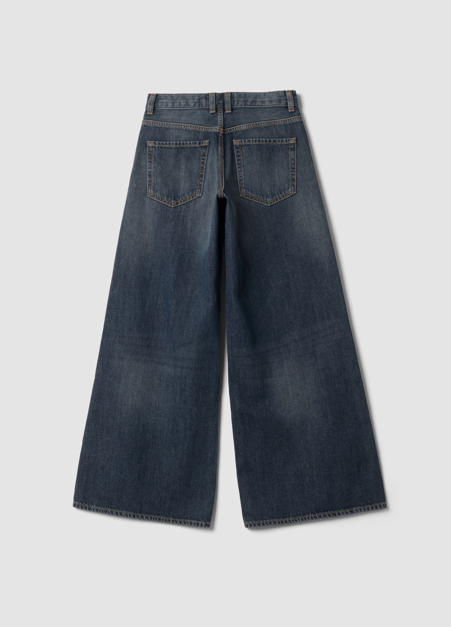 Blue pure cotton super wide-leg jeans
