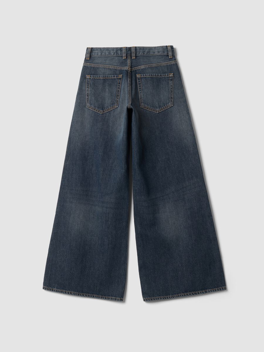 Blue pure cotton super wide-leg jeans_6