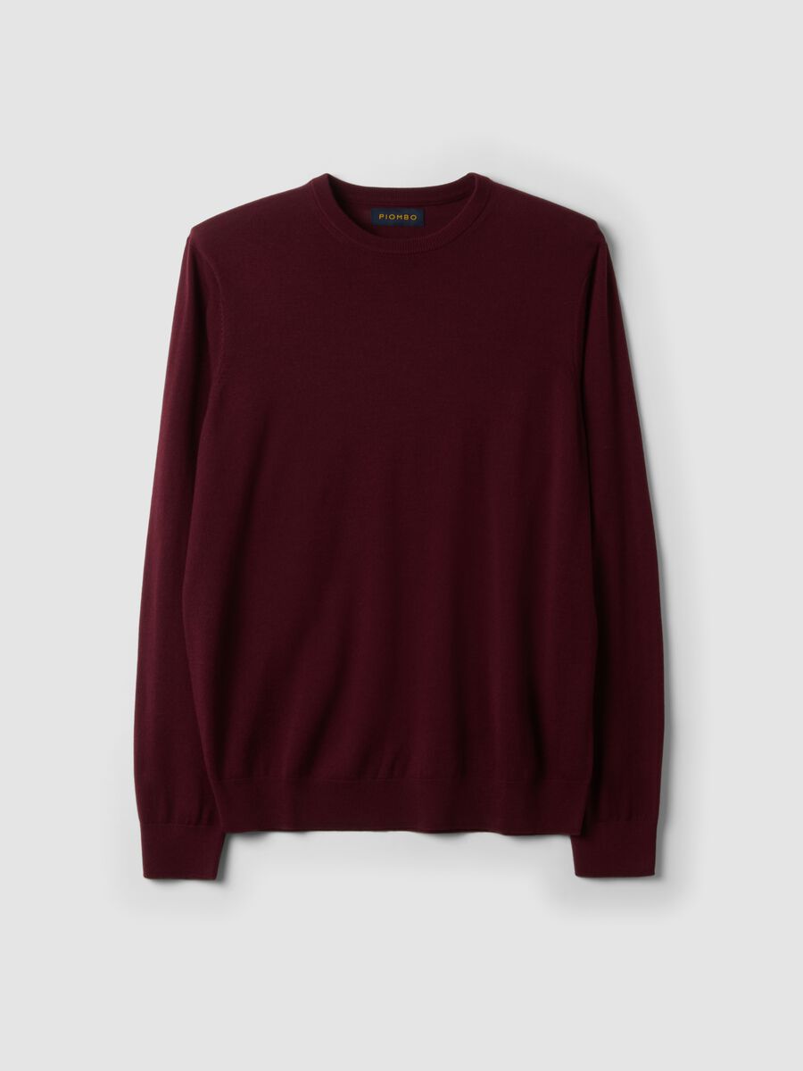 Burgundy merino wool crew-neck jumper, regular fit_0