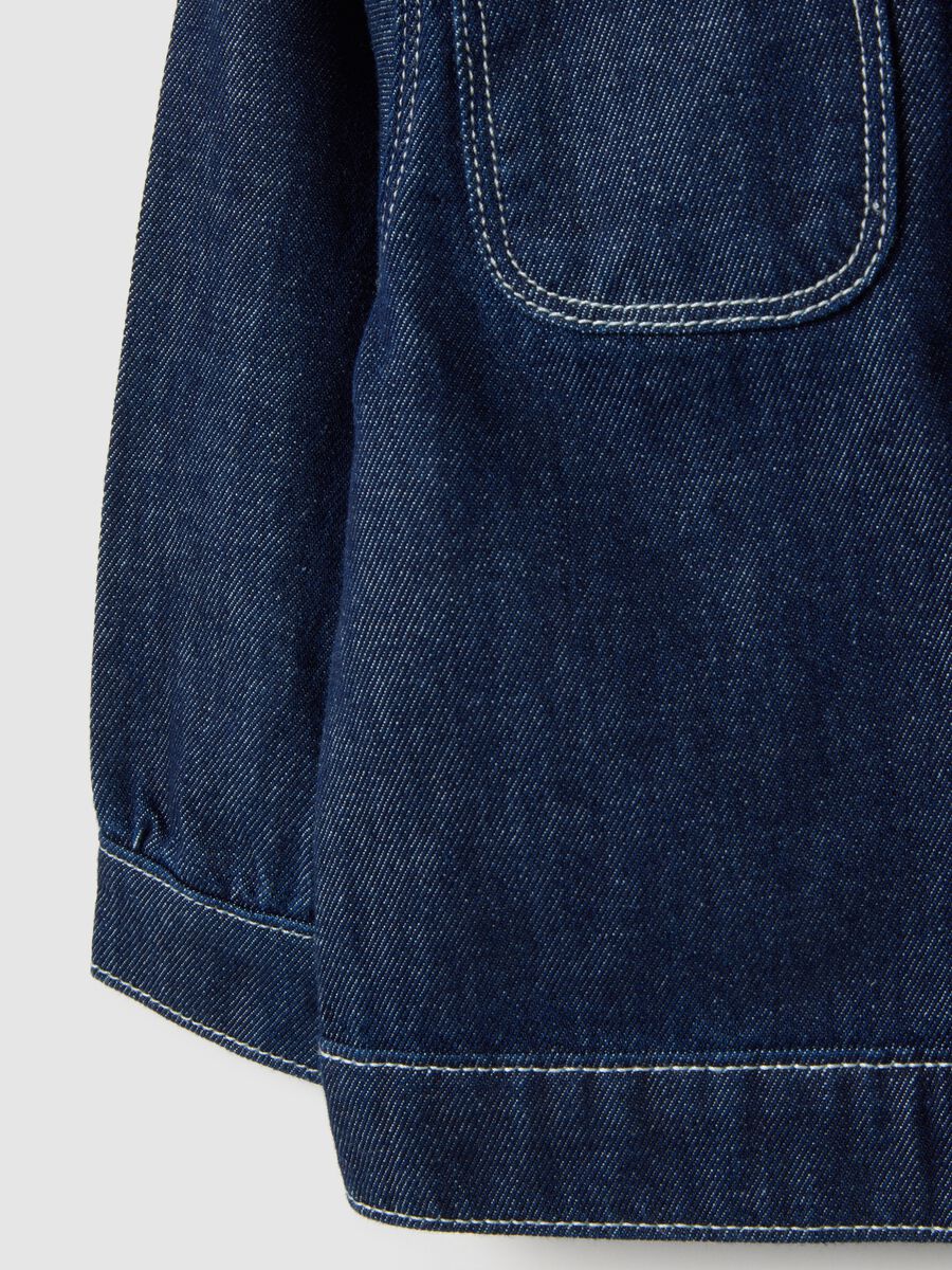Blue regular fit pure cotton denim jacket with buttons for boy_3